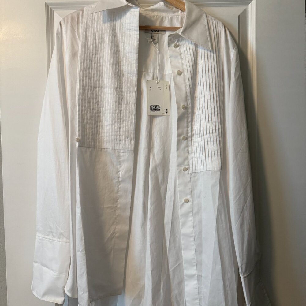 COS White Pintuck Button-Down Shirt - Picture 3 of 4